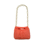 Peach crochet handbag with gold chain strap, handmade in Italy - Oberndörfer Milano