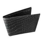 Black crocodile leather wallet, angled view showing card slots