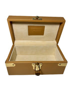 Watch & Jewelry Box in brown leather, side view showing craftsmanship