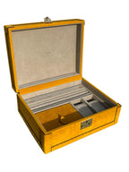 Nabuk Leather Jewelry Box in yellow, close-up of metal clasp