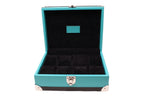 8-Place Watchbox in turquoise and black leather, closed exterior view - Oberndörfer Milano