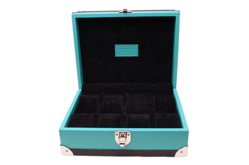 8-Place Watchbox in turquoise and black leather, closed exterior view - Oberndörfer Milano