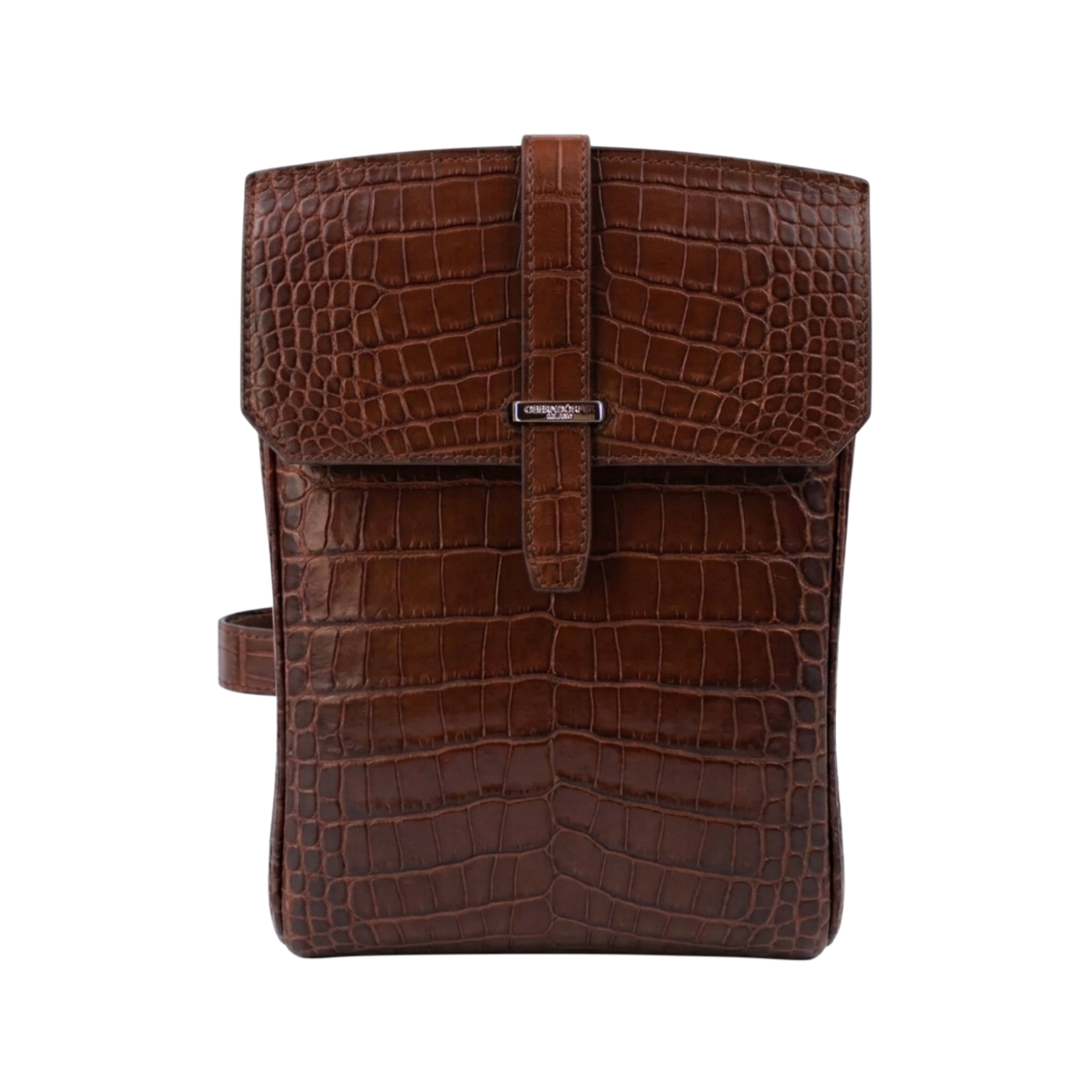Genuine brown matte crocodile leather bag- handmade in Italy by Oberndörfer Milano, goat leather lined