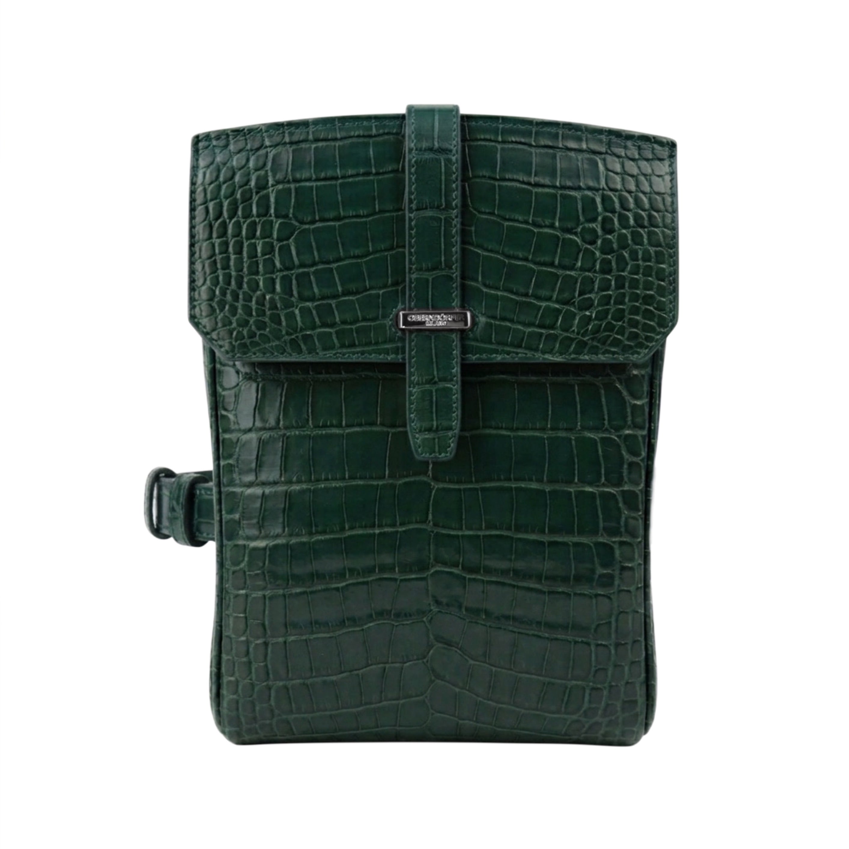 Genuine matte crocodile leather bag in green - handmade in Italy by Oberndörfer Milano, goat leather lined