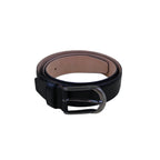 Black leather belt with a brown lining on a white background