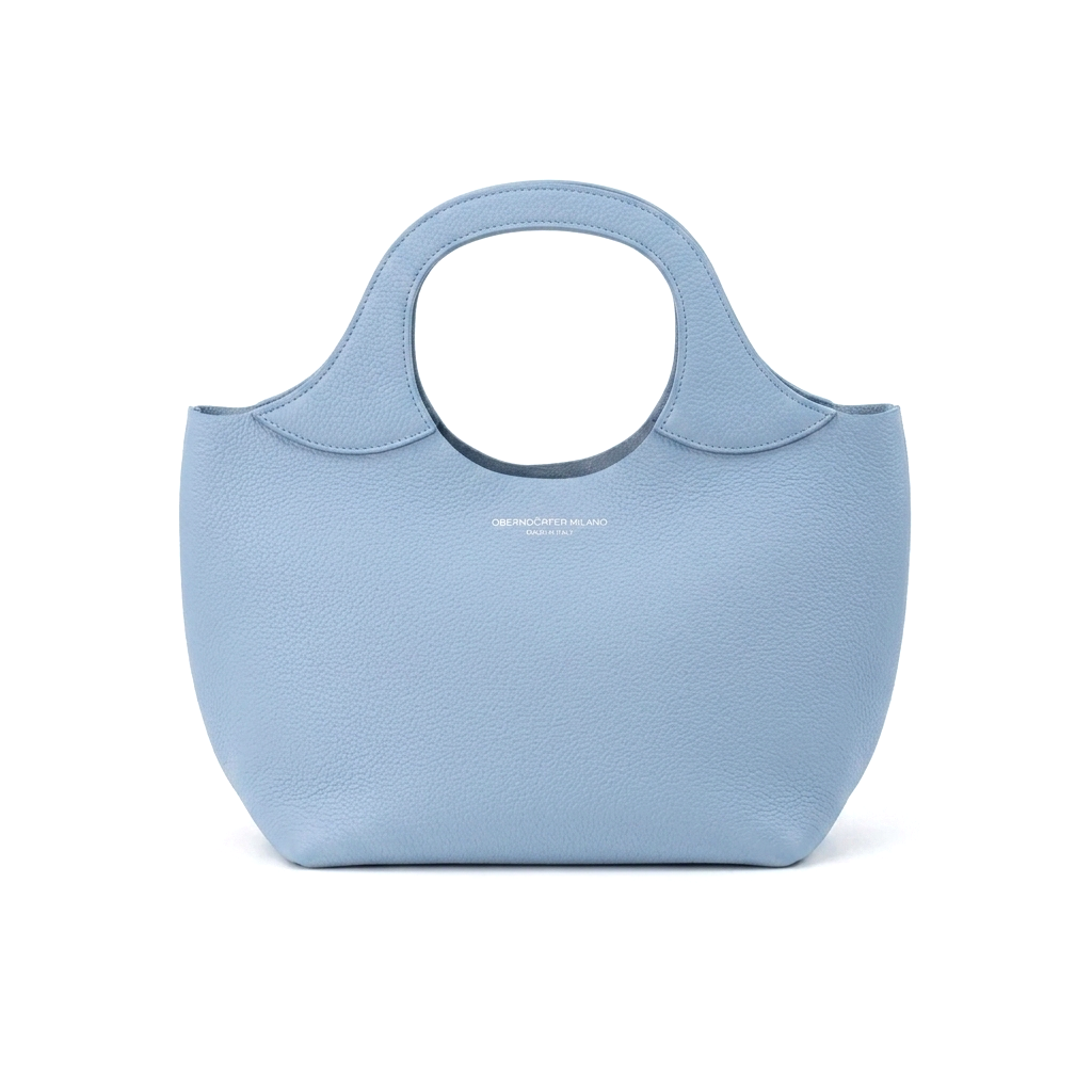 Light Blue Togo calf leather tote bag, handmade in Italy front - Bag Model 017 by Oberndörfer