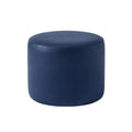 Navy blue Italian leather footstool on a white background