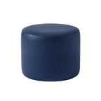 Navy blue Italian leather footstool on a white background