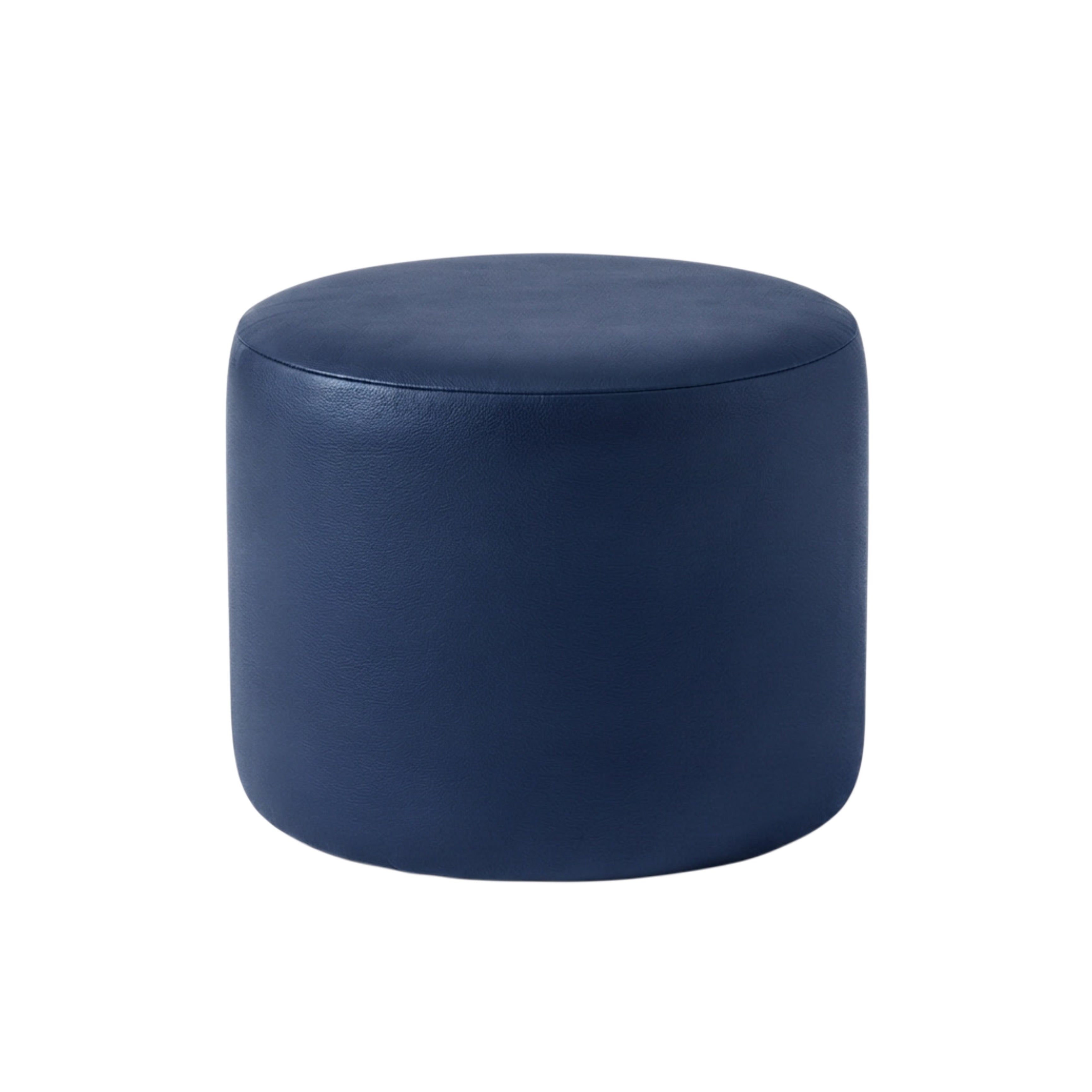Navy blue Italian leather footstool on a white background