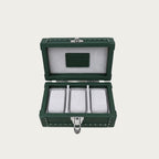 Open green Italian leather watch box with Alcantara-lined interior - Oberndörfer