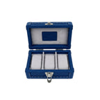 Open navy blue Italian leather watch box with Alcantara-lined interior - Oberndörfer luxury watch storage case