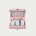 Open pink Italian leather watch box with Alcantara-lined interior - Oberndörfer