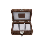 Open suede leather watch box showing Alcantara-lined interior and watch cushions - Oberndörfer
