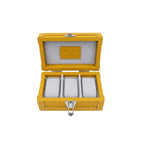 Open yellow Italian leather watch box with Alcantara-lined interior - Oberndörfer