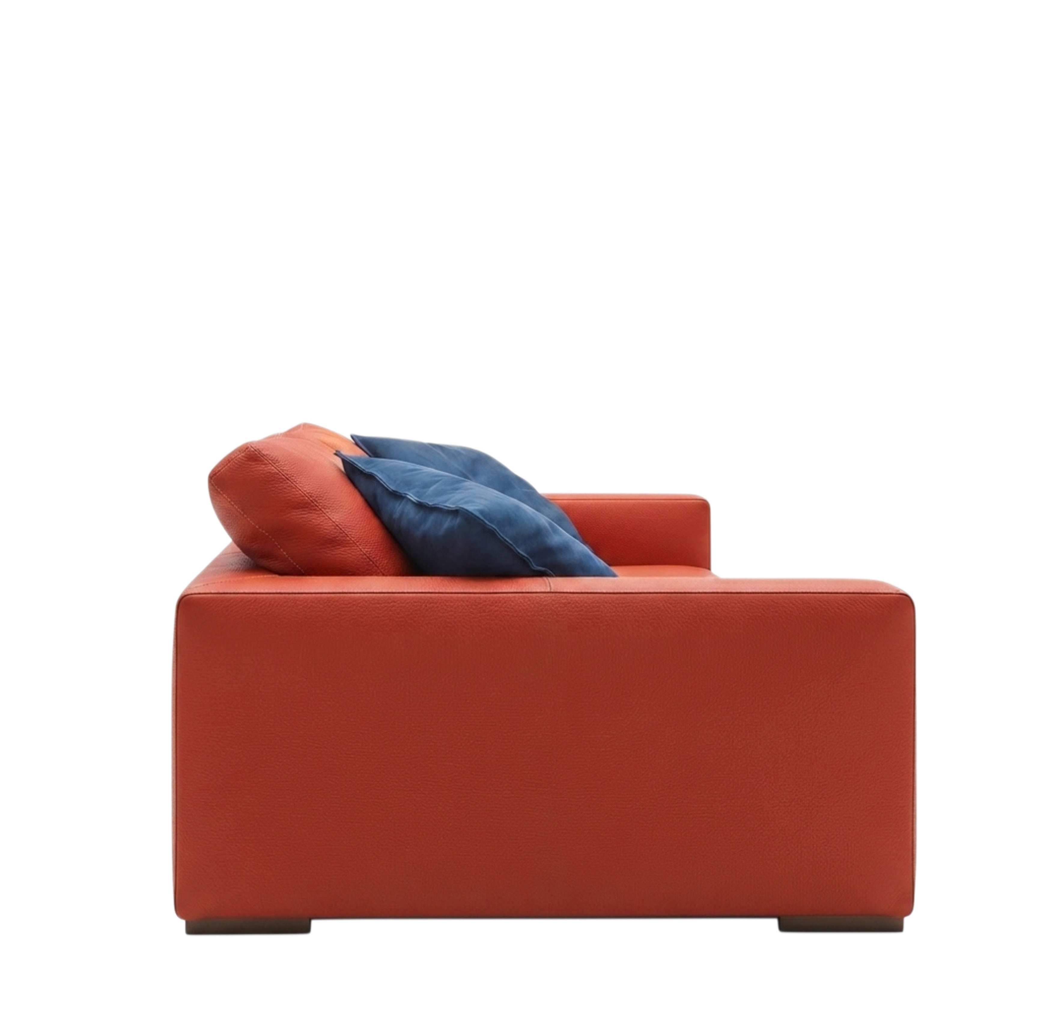 Side of pebbled full-grain calf leather  Italian sofa - genuine leather furniture handmade in Italy by Oberndörfer