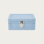 Sky blue leather watch box closed - luxury Italian watch storage case, handmade in Italy