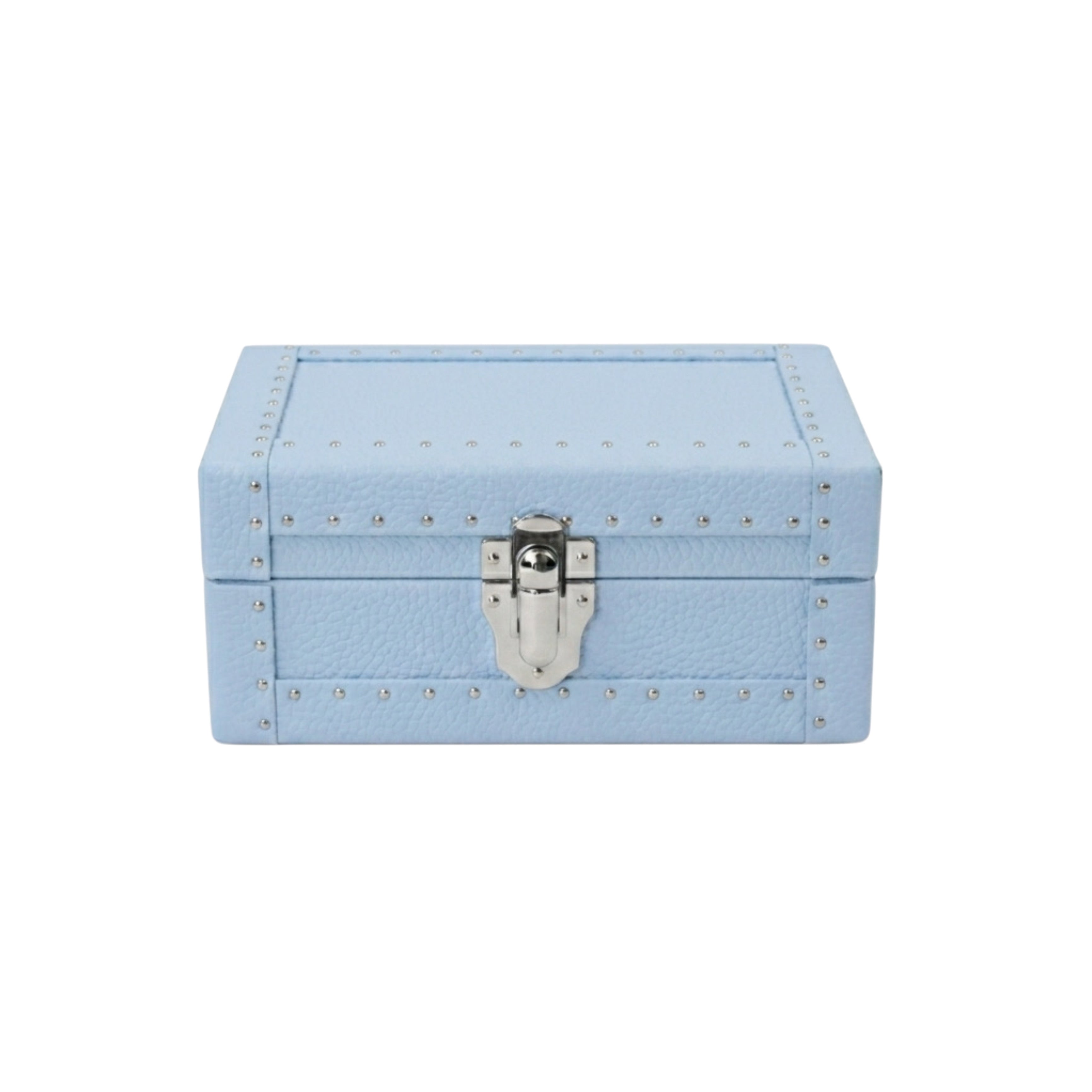 Sky blue leather watch box closed - luxury Italian watch storage case, handmade in Italy
