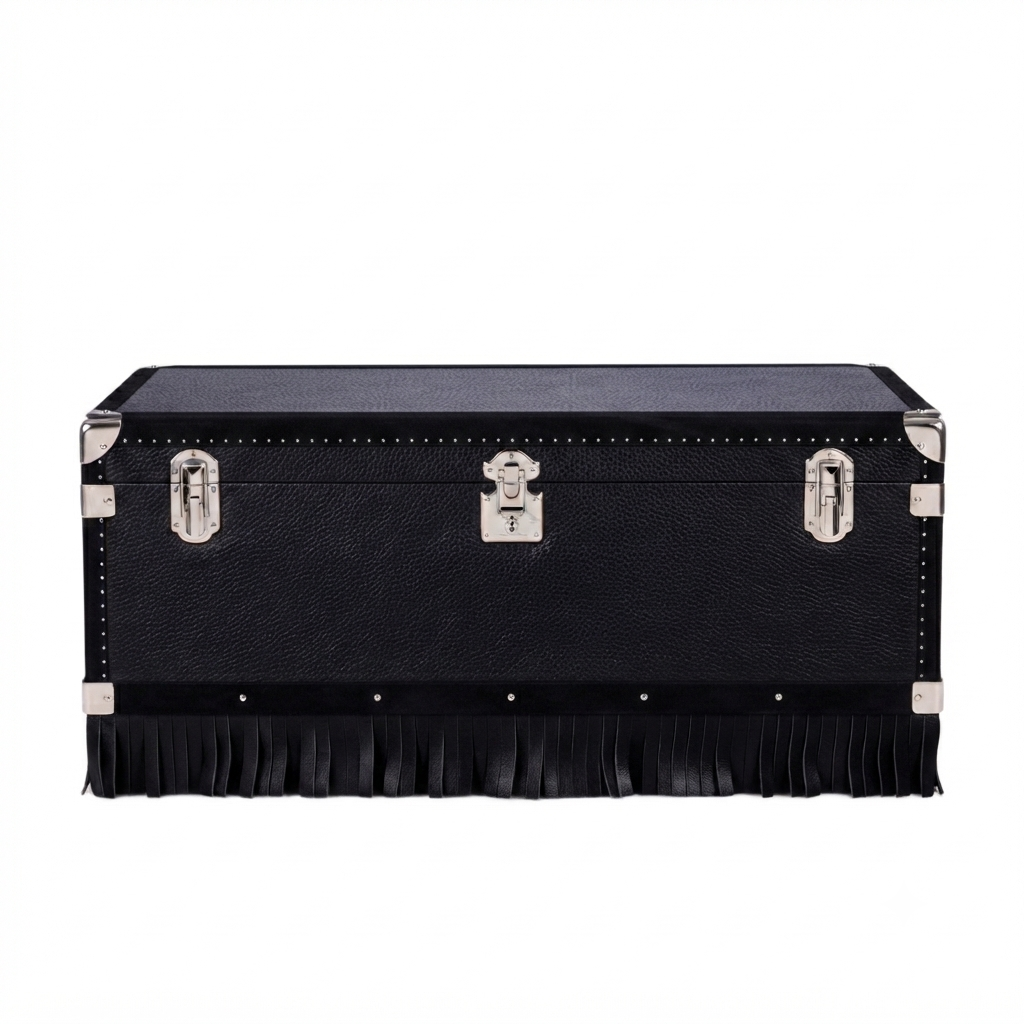 Table Trunk in black full-grain leather with nubuck details - Oberndörfer Milano
