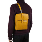 Yellow crocodile leather bag with palladium hardware and flat shoulder strap - authentic exotic leather bag Italy