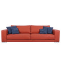 Orange full-grain pebbled calf leather sofa with blue nubuck cushions - Italian leather sofa handmade in Italy by Oberndörfer Milano