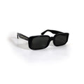 Oberndorfer Milano handmade black acetate rectangle sunglasses with solid dark German Zeiss lenses.