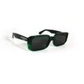 Oberndorfer Milano handmade transparent green acetate rectangle sunglasses with solid dark German Zeiss lenses.