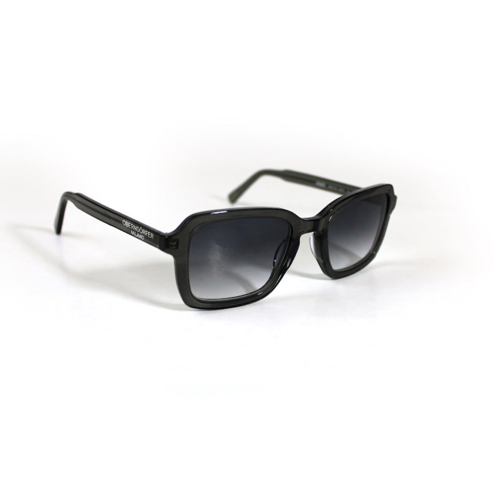 Oberndorfer Milano crystal grey square sunglasses made in Italy with grey gradient German Zeiss lenses.
