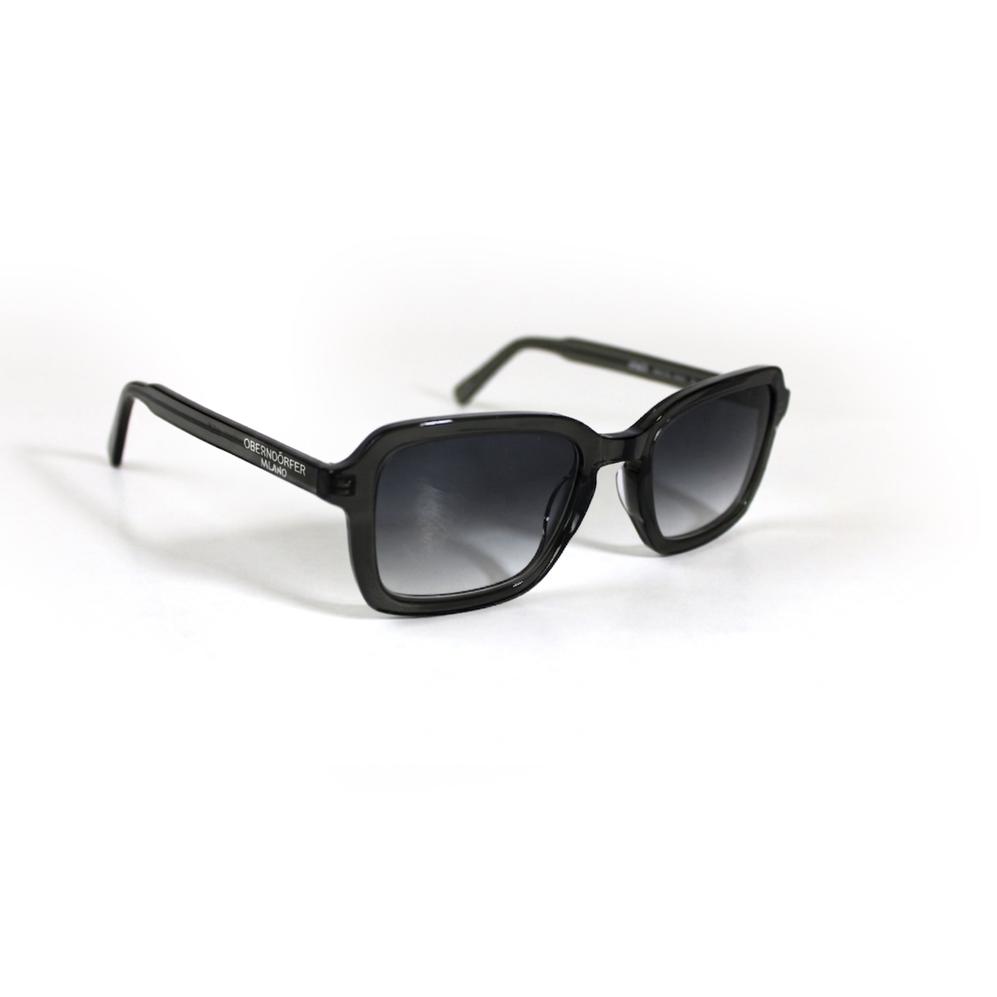 Oberndorfer Milano crystal grey square sunglasses made in Italy with grey gradient German Zeiss lenses.