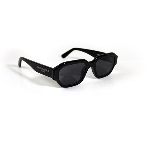 Oberndorfer Milano handmade black acetate geometric sunglasses made in Italy with solid dark German Zeiss lenses.