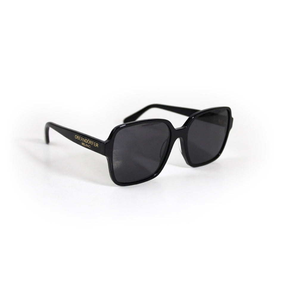 Oberndorfer Milano handmade oversized black acetate square sunglasses made in Italy with solid dark German Zeiss lenses.
