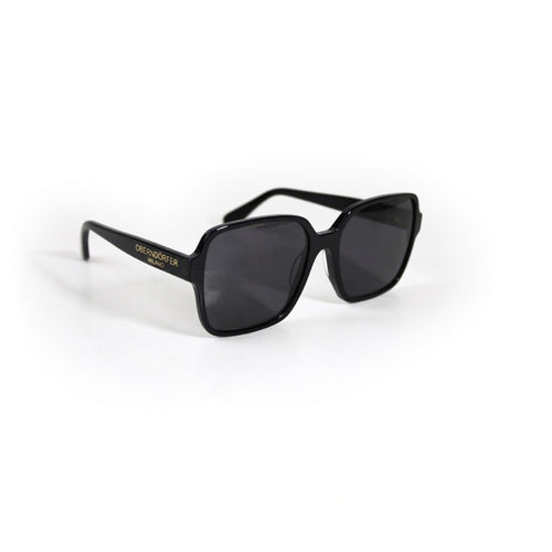 Oberndorfer Milano handmade oversized black acetate square sunglasses made in Italy with solid dark German Zeiss lenses.