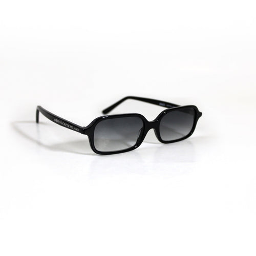 Oberndorfer Milano handmade slim black acetate rectangle sunglasses with grey gradient German Zeiss lenses.