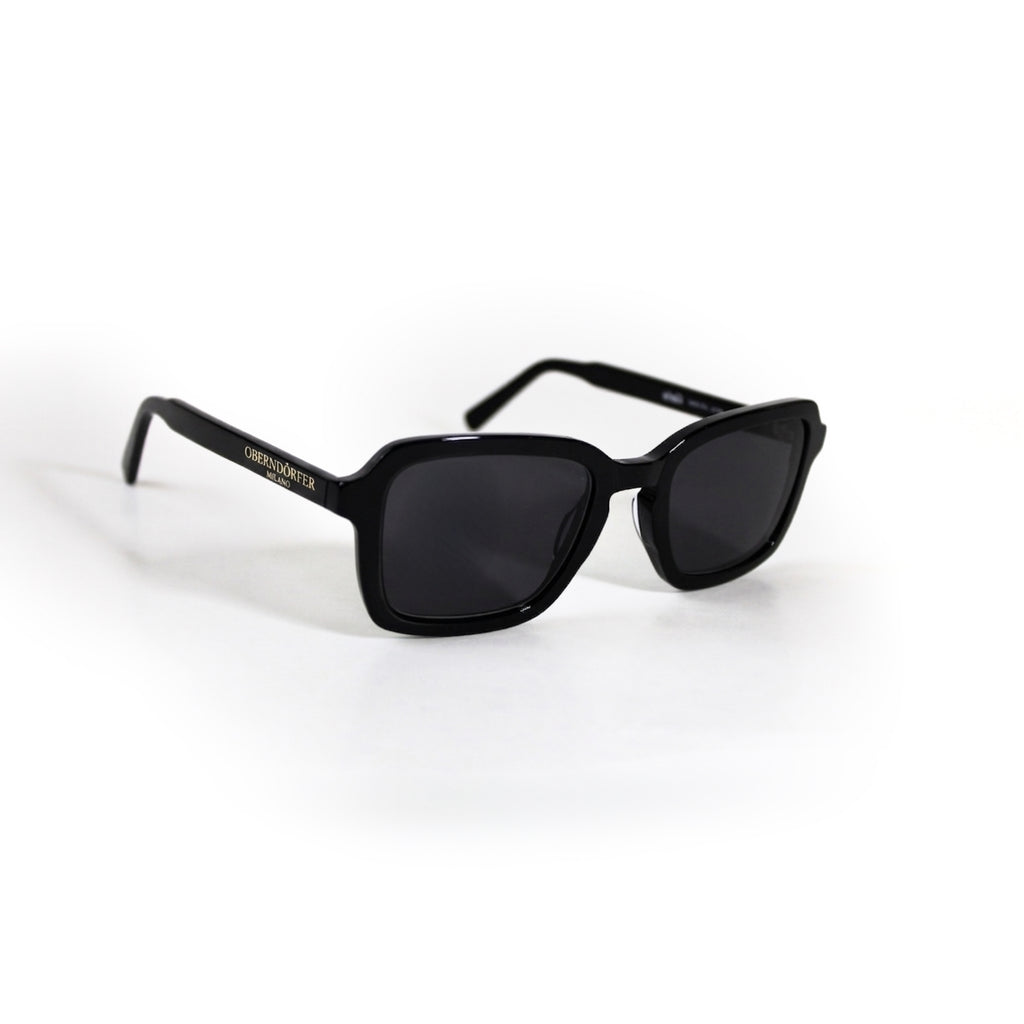Oberndorfer Milano handmade black acetate square sunglasses made in Italy with solid dark German Zeiss lenses.