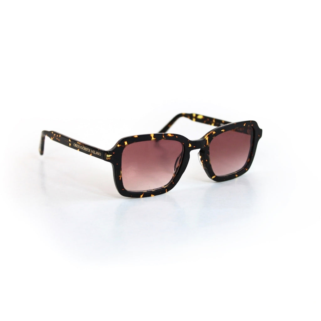 Oberndorfer Milano handmade tortoise acetate square sunglasses with brown gradient German Zeiss lenses.