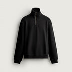 Half-Zip OM in black, front, stand collar with metal zip
