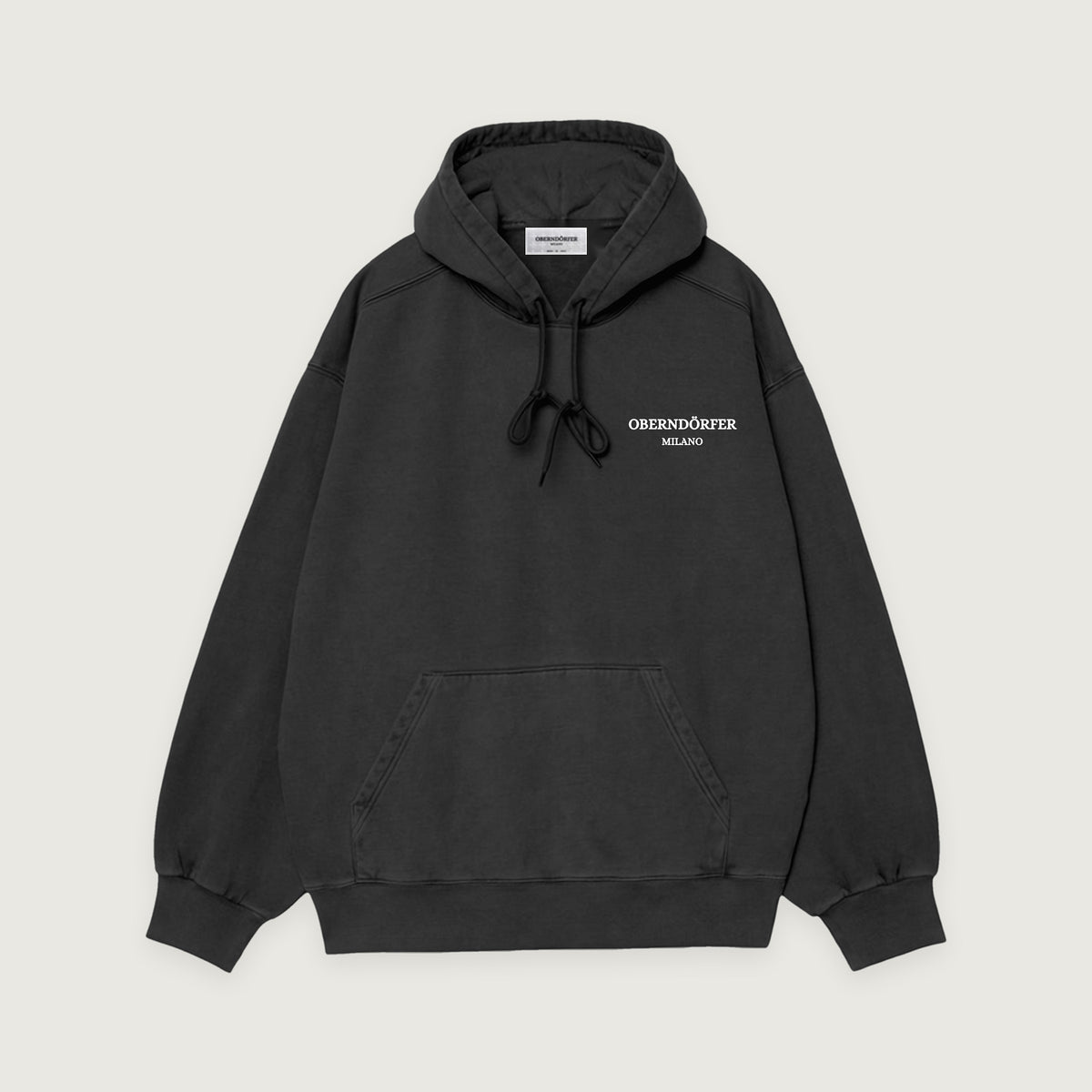 Hoodie OBERNDÖRFER MILANO in black, front, wordmark printed in white at the chest