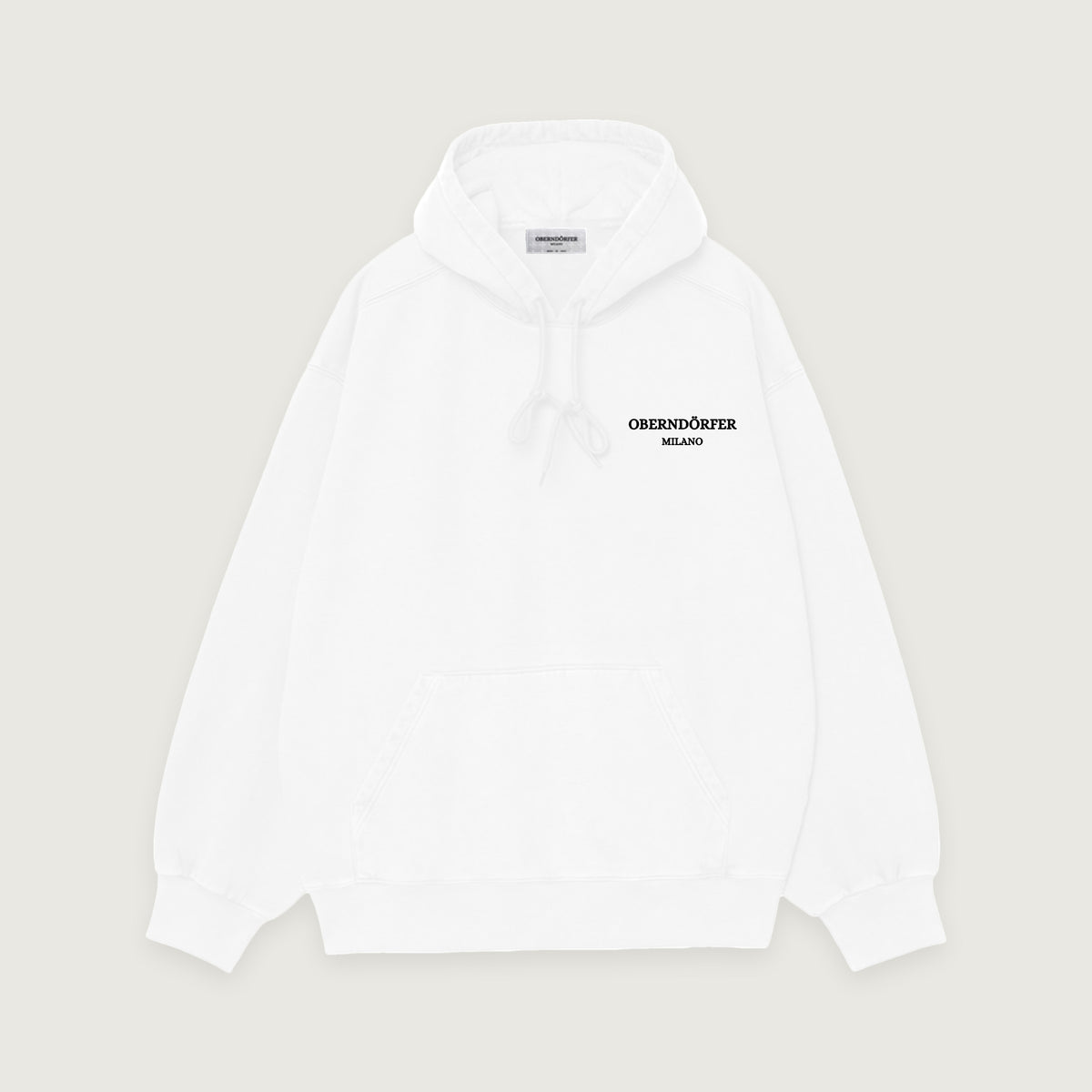 Hoodie OBERNDÖRFER MILANO in white, front, wordmark printed at the chest