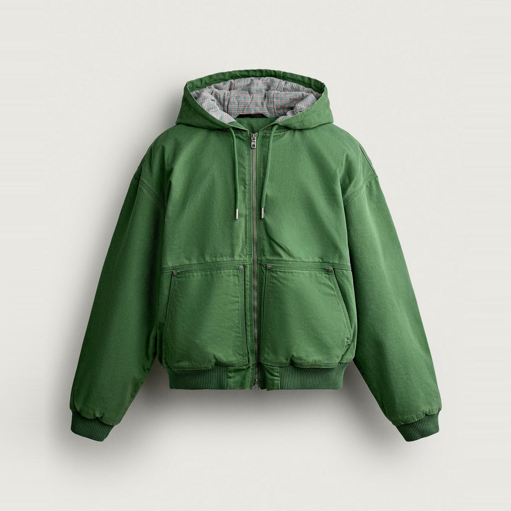 Jacket Progetto Campione in green, front, zipped, hood with checked lining