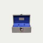 3-place leather watch box in grey, handmade in Milan