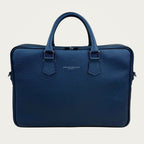 Blue Togo leather briefcase, handmade in Italy