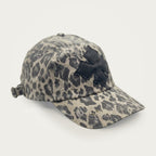 Leopard print washed cotton cap with the Oberndörfer logo cut from black calf leather, made in Italy