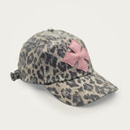 Leopard print washed cotton cap with the Oberndörfer logo cut from pink calf leather, made in Italy