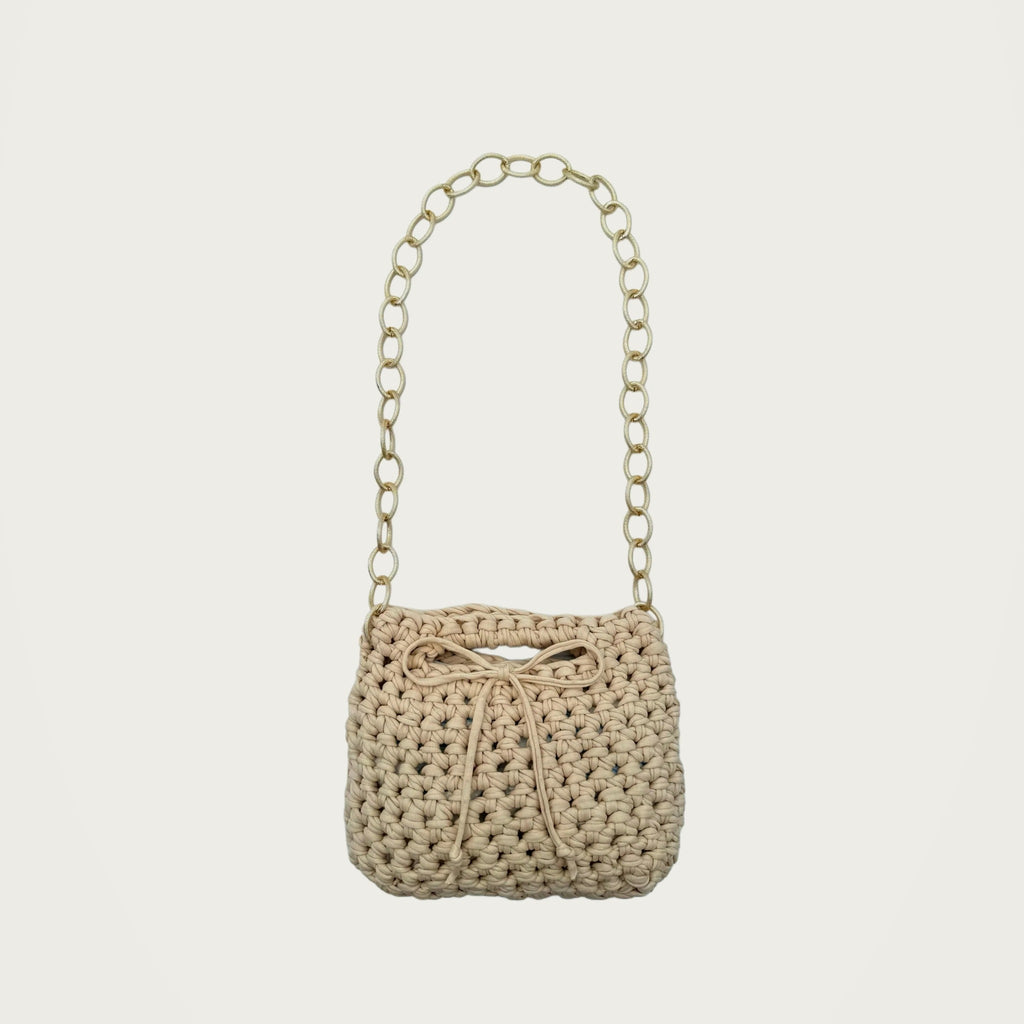 Crochet Handbag - Beige on an ivory studio ground