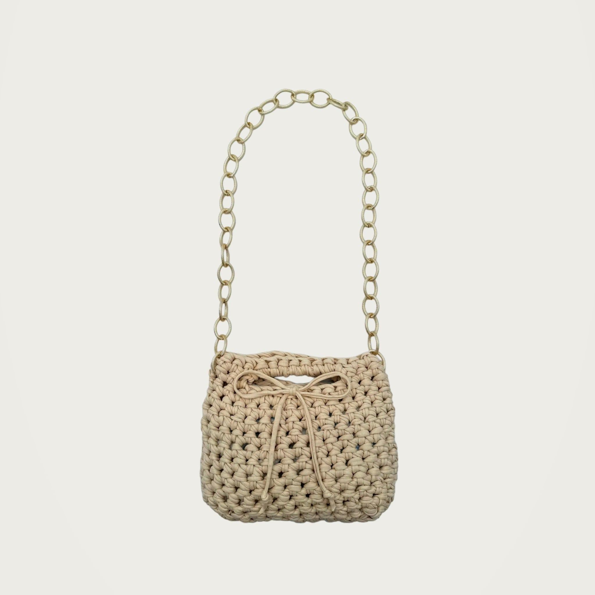 Crochet Handbag - Beige on an ivory studio ground