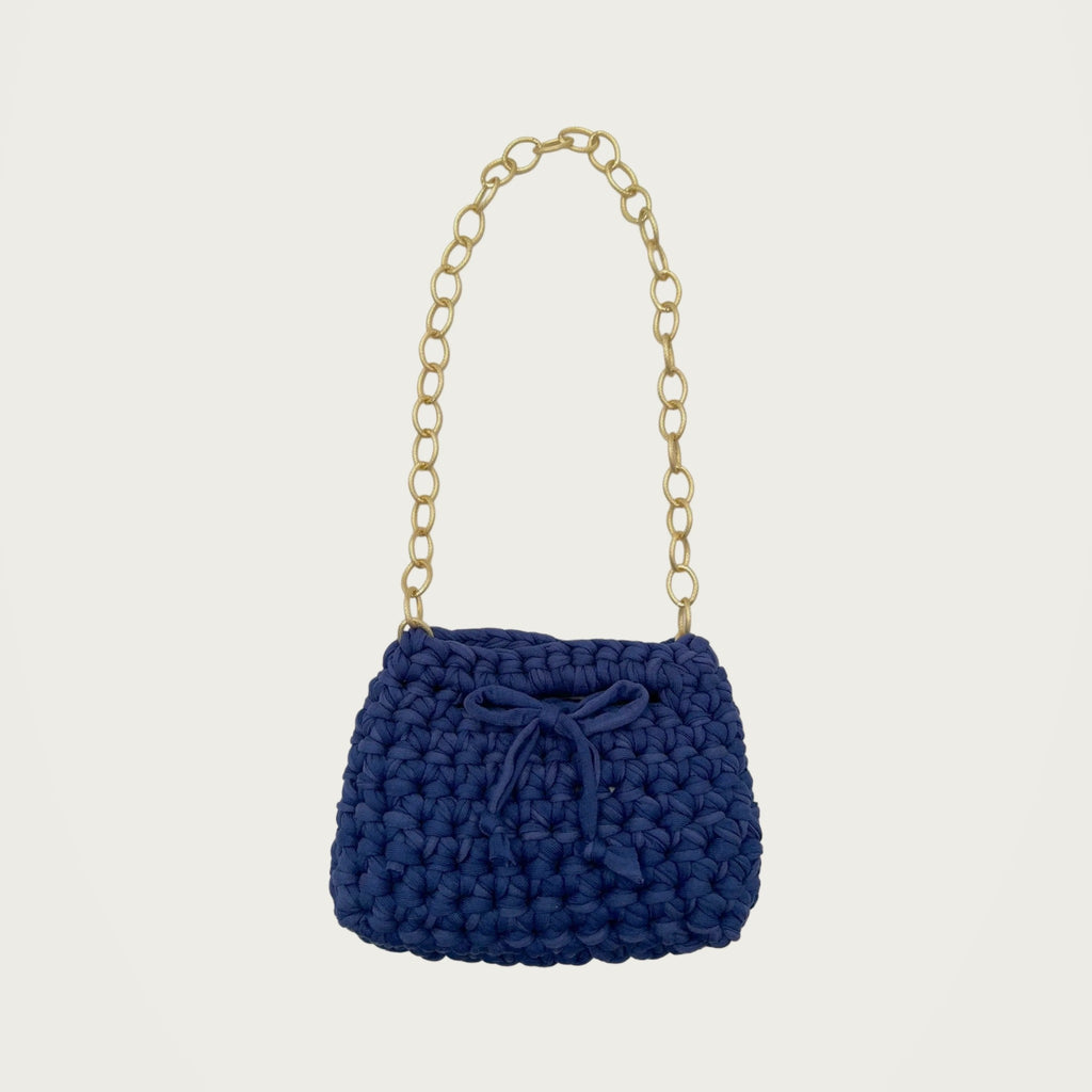 Crochet Handbag - Blue on an ivory studio ground