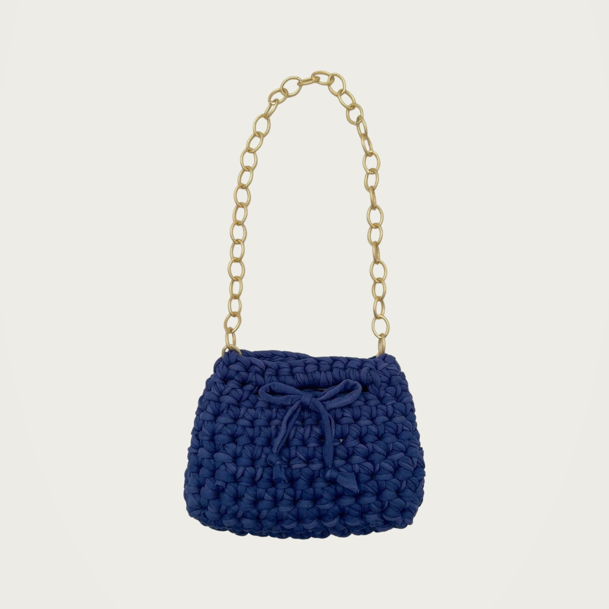 Crochet Handbag - Blue on an ivory studio ground