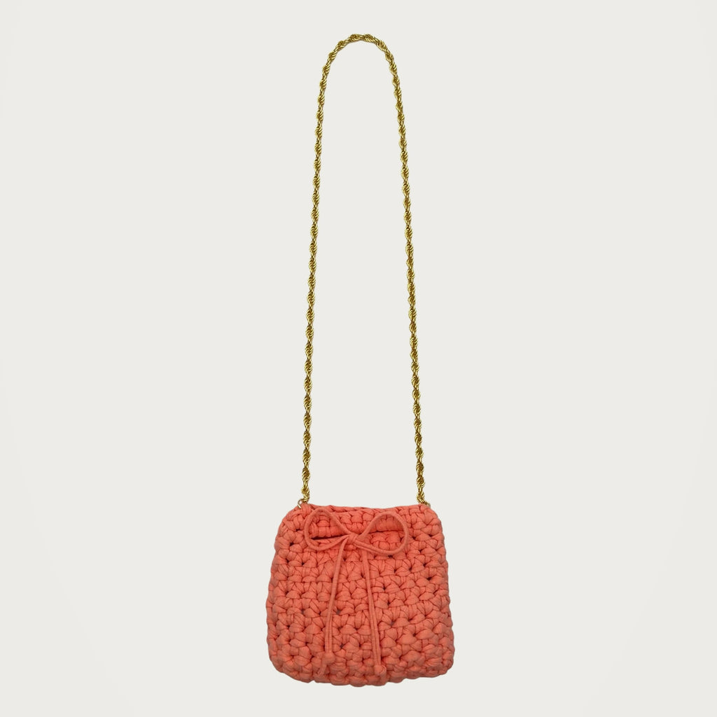 Mini Crochet Handbag - Peach on an ivory studio ground
