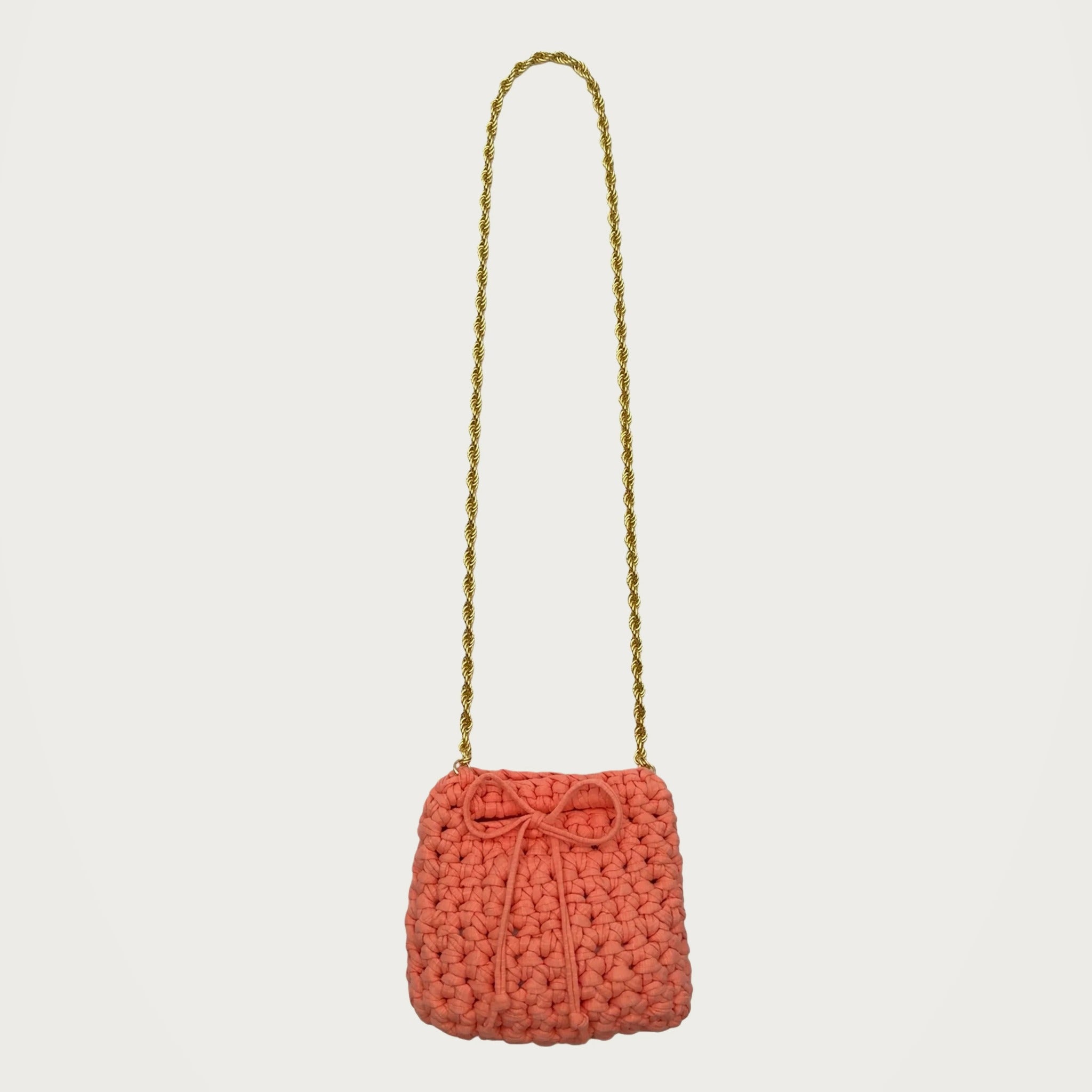 Mini Crochet Handbag - Peach on an ivory studio ground