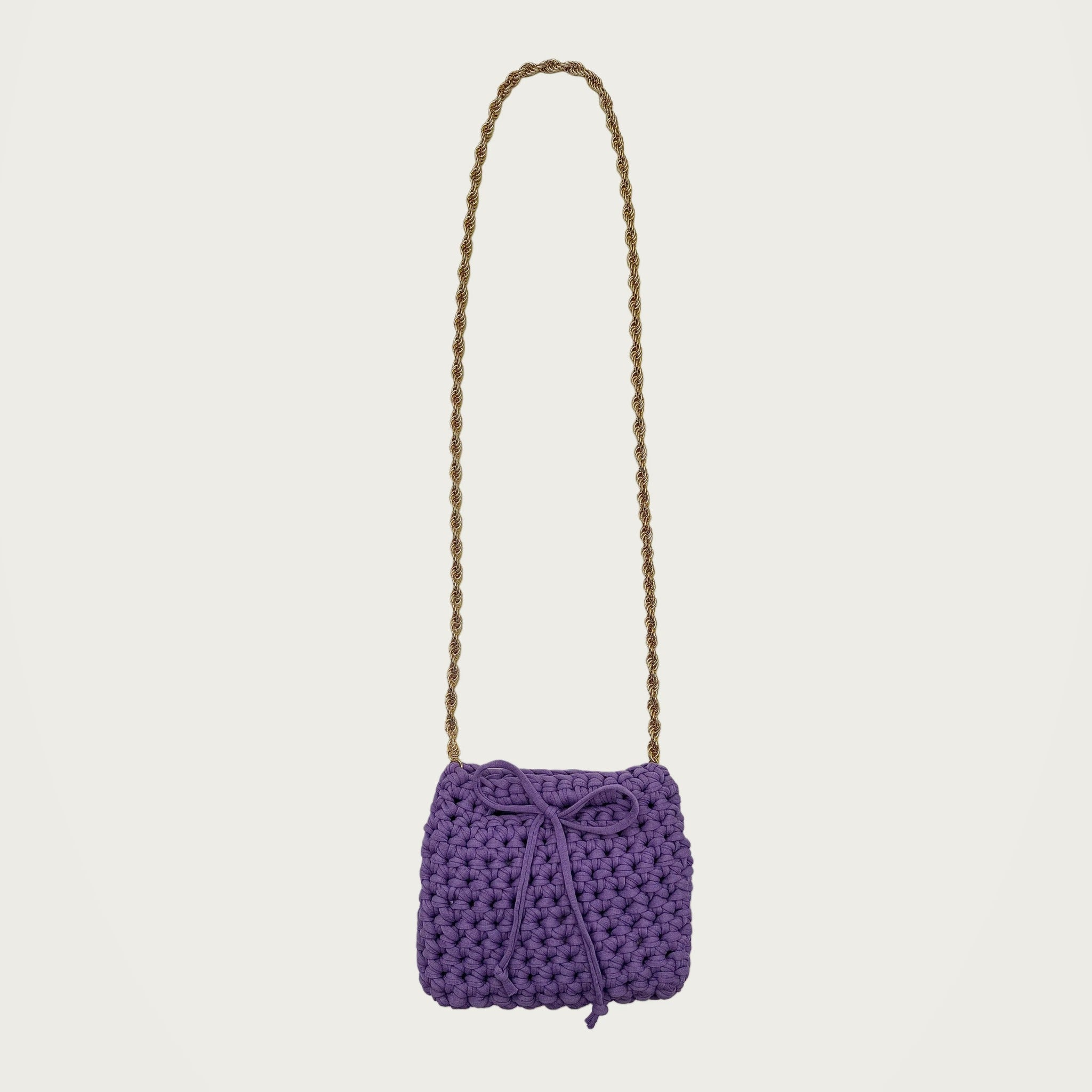 Mini Crochet Handbag - Purple on an ivory studio ground