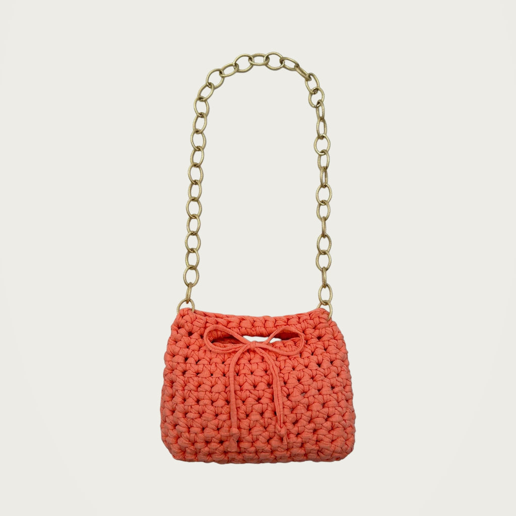 Crochet Handbag - Peach on an ivory studio ground